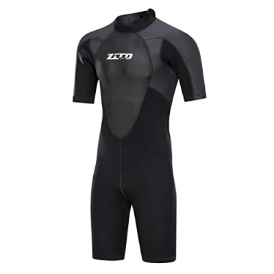 Abbildung von ZCCO Neoprenanzüge Herren 3 mm Premium Neopren, Rückenreißverschluss, kurzärmeliger Taucheranzug für Spearfishing,Surfen,SchnorchelnKanufahren, Taucheranzüge (Schwarz, M)