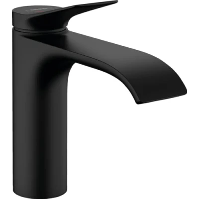 Abbildung von hansgrohe Vivenis Waschtischarmatur ohne Ablauf, energiesparend (CoolStart), Wasserhahn Bad mit Auslauf Höhe 110 mm, Mischbatterie Waschbecken wassersparend (EcoSmart), Mattschwarz, 75024670