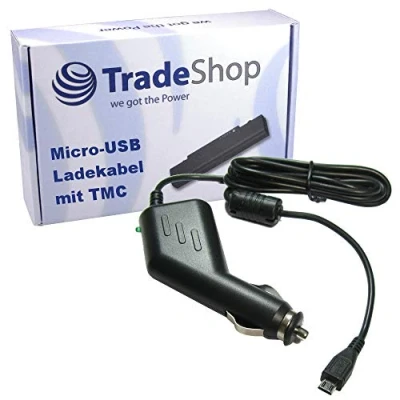 Abbildung von Trade Shop Premium Micro USB 2A KFZ Ladekabel 12V/24V mit TMC Antenne (1,1m Länge) für Becker Active 45 50 Professional Ready Se Lmu EU 19 Ice
