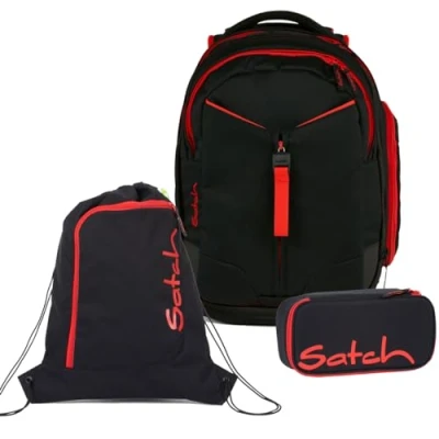 Abbildung von Satch Schulranzen Schulrucksack Set MATCH Fire Phantom 3 teilig (3 teilig), Laptop Fach, Your Size System,