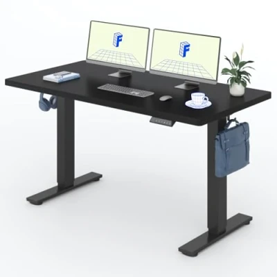 Abbildung von FLEXISPOT Höhenverstellbarer Schreibtisch 140x80cm, mit Haken und 25mm EINTEILIGER Tischplatte, ergonomischer LED Höhenanzeige Memory Funktion (Schwarz,Schwarz)