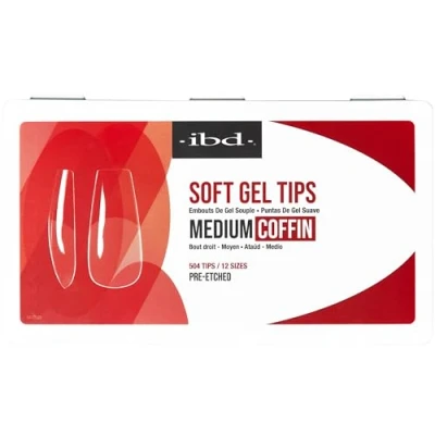 Abbildung von IBD Soft Gel Tips Medium Coffin 504 Stück, 12 Größen, Transparente Nagelspitzen, weiche Gelspitzen für Nagelverlängerung, Ballerinaform