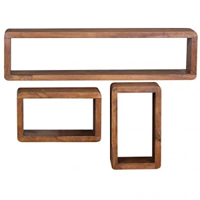 Abbildung von KADIMA Design Sheesham 3er Wandregale Teko Cubes Hängeregal Regal Bücherregal Massiv