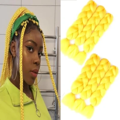 Abbildung von Braids Extensions, Kunsthaar zum Einflechten 6 Packs ombre braiding hair kanekalon haare Jumbo Zöpfe Haar Flechten Haarverlängerungen (A11 gelb)