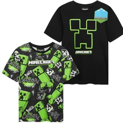 Abbildung von Get Trend Minecraft T Shirts für Jungen Teenager 2er Pack Weich Atmungsaktiv Creeper Gamer Tshirt Kinder Geschenk (7 8 Jahre, Schwarz 2 Pck)