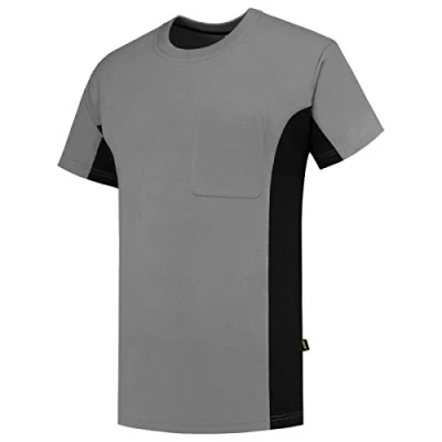 Abbildung von Tricorp 102002 Workwear Bicolor Brusttasche T Shirt, 100% Gekämmte Baumwolle, 190g/m², Grau Schwarz, Größe XXL