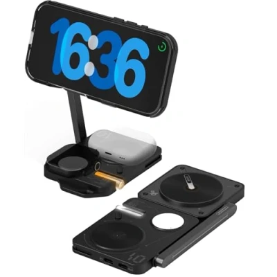 Abbildung von Aulumu M01 4 in 1 Qi2 Wireless Charging Station Kompatibel mit MagSafe V2 Aktualisierte Version Zusammenklappbares Magnetisches Charger für iPhone &amp; Apple Watch/AirPods