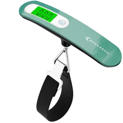 Abbildung von MYCARBON Digitale Kofferwaage Gepäckwaage Analog für Reisekoffer Küche Angeln 50KG / 110 lb Hängewaage Digitalwaage Fischwaage (Grün)