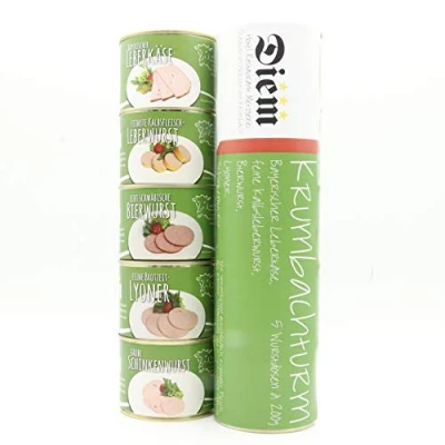 Abbildung von Krumbachturm / 5 Dosen (Bayrischer Leberkäse, Bierwurst, Kalbfleischleberwurst, Lyoner, Schinkenwurst X 200g)