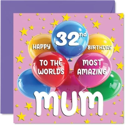 Abbildung von Geburtstagskarte zum 32. Geburtstag der Mutter World&#039;s Most Amazing Mum Happy 32nd Birthday Card for from Daughter Son, 145 mm x mm, Alter 32