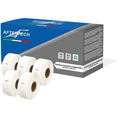 Abbildung von Aftertech 5 x 11352 25 54 mm selbstklebende Etikettenrollen (500 Etiketten/Rolle = 2500 insgesamt) für Dymo LabelWriter S0722520 5x11352 Etikettendrucker