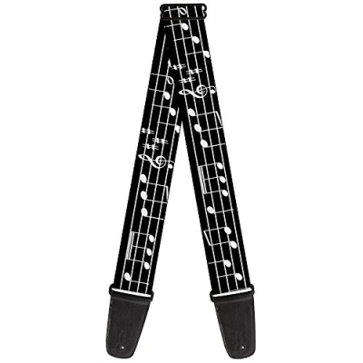 Abbildung von Buckle Down GS W33920 Gitarrengurt, Musiknoten, Schwarz/Weiß, 5,1 cm breit, 73,7137,2 Länge
