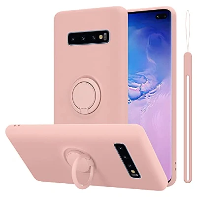 Abbildung von Cadorabo Hülle kompatibel mit Samsung Galaxy S10 4G Schutzhülle TPU Silikon Case Liquid Design Ring Slim Kratzfest Liquidsilikon Microfaser für in Rosa