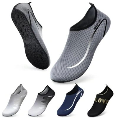 Abbildung von WateLves Wasserschuhe Badeschuhe Damen Herren Aquaschuhe Strandschuhe Schnell Trocknend Slip on Breathable Surfschuhe Unisex Schwimmschuhe für Beach Pool Surfen Yoga Linie Grau 44/45