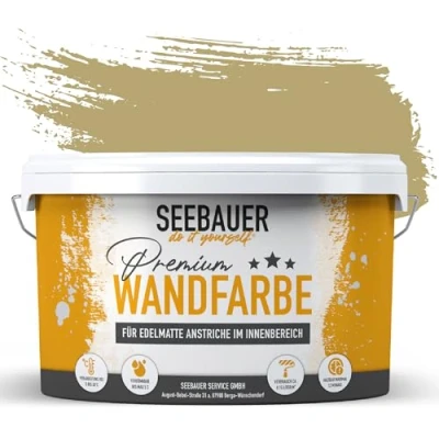 Abbildung von SEEBAUER diy Wandfarbe Braun 2,5L für Innen (No. 657 Olive Oil) Edelmatte olivgrüne Innenfarbe Brauntöne sehr hohe Deckkraft Matt, Abwaschbar und Tropffrei