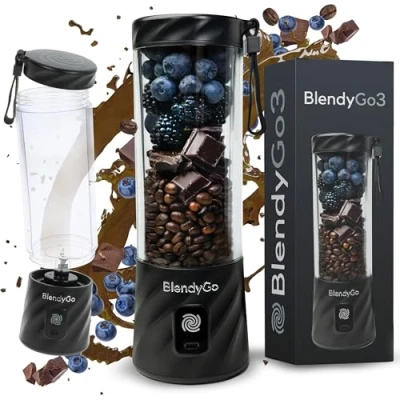 Abbildung von BlendyGo 3® Mixer Smoothie Maker, Klein, Mini Portable Blender, Tragbarer USB, Maker to go, Standmixer 550 ml, BPA freie, PulseMotion &amp;BlendPro Technologie (Schwarz)