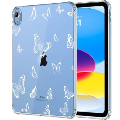 Abbildung von MoKo Hülle Kompatibel mit iPad 10. Generation 2022, 10,9 Zoll, Kratzfest Klare Schutzhülle Dünne Cover Stoßfester Schlagfestigkeit Tablet Hülle, Weiß Schmetterling