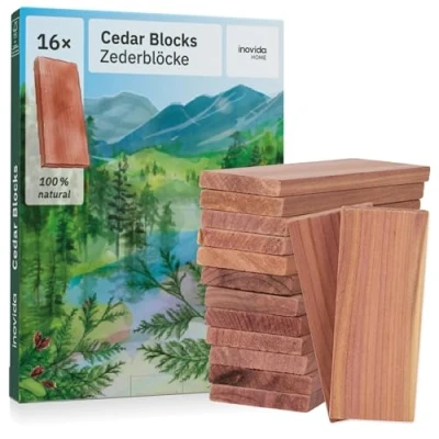 Abbildung von Zedernholz Mottenschutz für Kleiderschrank : 16 Duft Blöcke als und natürlicher Dufterfrischer Cedarwood von Inovida