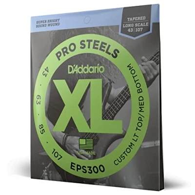 Abbildung von D&#039;Addario E Bass Gitarrensaiten Saiten Bassgitarre Strings Guitar EPS300 Pro Steels Long Scale Saitensatz (Intervall von .043 bis .107 Zoll)