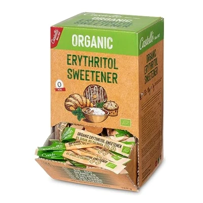Abbildung von Natürliches Erythrit Bio Organic 144 Beutel mit 5 g Zuckerersatz Keto und Paleo 0 Glykämischer Index Kalorienfreier Netto Kohlenhydrate Keine GVO Castello since 1907 720