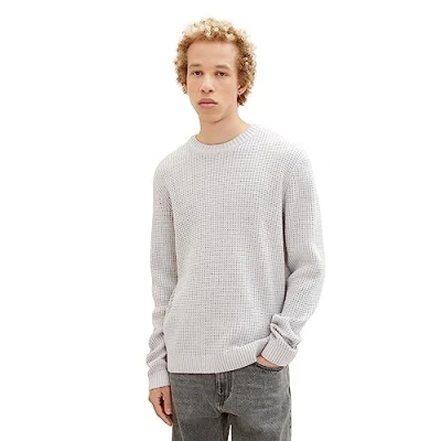 Abbildung von TOM Tailor Denim MIT Struktur Strickpullover, Herren, Größe: Large, Light stone grey melange
