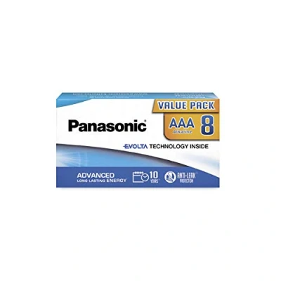 Abbildung von Panasonic AAA Batterien EVOLTA Technology Inside, 8er Pack Alkaline Batterie, Micro LR03 1,5V, plastikfreie Verpackung, zuverlässige und leistungsstarke Batterie