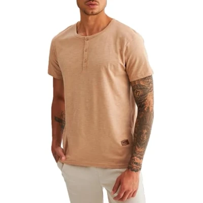 Abbildung von Leif Nelson T Shirt Herren Sommer Rundhals Ausschnitt (Beige, Größe L), Regular Fit 100% Baumwolle, Casual Basic Männer Kurzarm