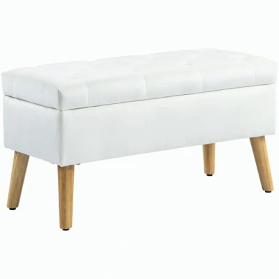 Abbildung von HOMCOM Sitzbank mit Stauraum, Polsterbank Deckel, Bettbank Samtoptik, für Flur Schlafzimmer Wohnzimmer, Gummiholz 80 x 35 40 cm Weiß