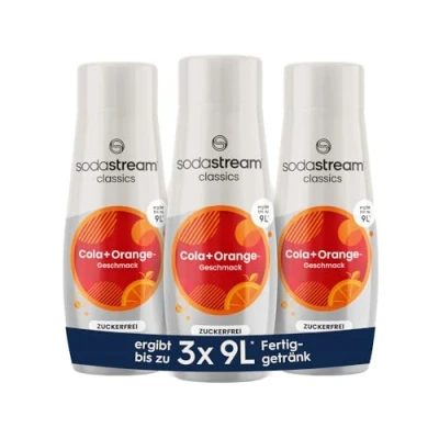 Abbildung von SodaStream Sirup 3x Cola + Orange ohne Zucker, 1x Flasche ergibt 9 Liter Fertiggetränk, Sekundenschnell zubereitet und immer frisch, 440 ml