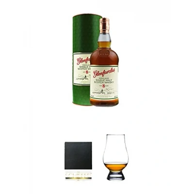 Abbildung von Glenfarclas 8 Jahre Single Malt Whisky 0,7 Liter + Schiefer Glasuntersetzer eckig ca. 9,5 cm Durchmesser The Glencairn Glass Glas Stölzle 1 Stück