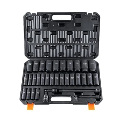 Abbildung von VEVOR Schlagschrauber Set, 34 teilig, 6 Punkt 1/2 Zoll Antrieb, Bit Ratschen Werkzeugset Koffer
