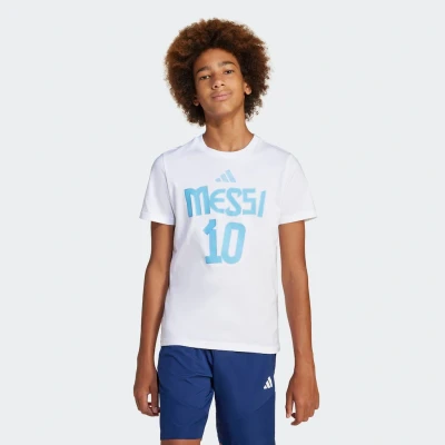 Abbildung von adidas Performance Messi Player Packs Graphic TEE Short Sleeve KIDS Unisex Tshirt print für Kinder, Größe: 128, White