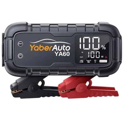Abbildung von YaberAuto Starthilfe Powerbank, 6000A Spitzenstrom, 45W Schnellladung, Starter Powerbank Auto mit 3,3&quot; LCD Bildschirm, Starthilfegerät 600 Lumen LED Taschenlampe, YA60 Jump