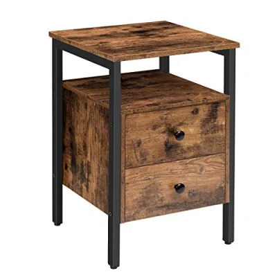 Abbildung von HOOBRO Nachttisch, Beistelltisch, Nachtschrank mit 2 Schubladen, 40 x 61 cm, Nachtkommode, Leicht Montierbar, Vintage EBF43BZ01G2
