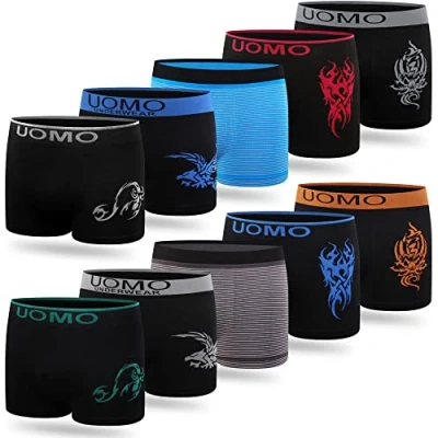 Abbildung von L&amp;K 10er Pack Jungen Boxershorts ab 7 Jahre Retroshorts Mikrofaser Unterhosen ohne störende Seitennähte in 10 verschiedenen Modelle 1209ST 164 170