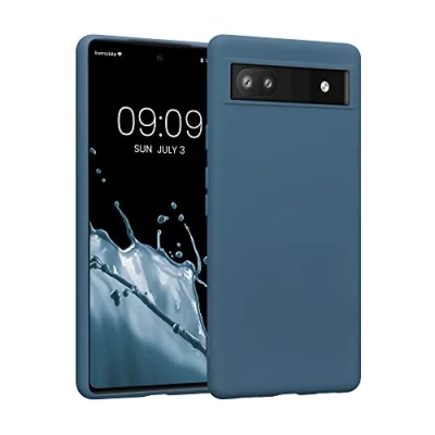 Abbildung von kwmobile Hülle kompatibel mit Google Pixel 6a gummierte TPU Silikon Handyhülle Schutzhülle für kabelloses Laden Case in Petrol matt