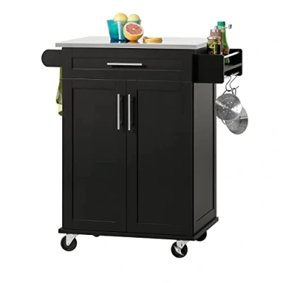 Abbildung von SoBuy FKW110 SCH Küchenwagen Servierwagen Beistellwagen Rollwagen mit Tür und Schublade Getränkewagen fürs Büro schwarz BHT ca.: 80x90x46cm