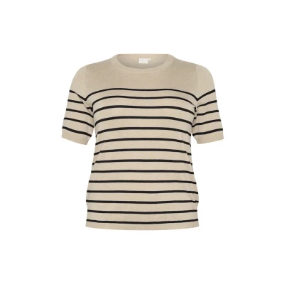 Abbildung von Kaffe Curve Lizzy Striped Tshirt print, Damen, Größe: 46/48, Feather gray mel black