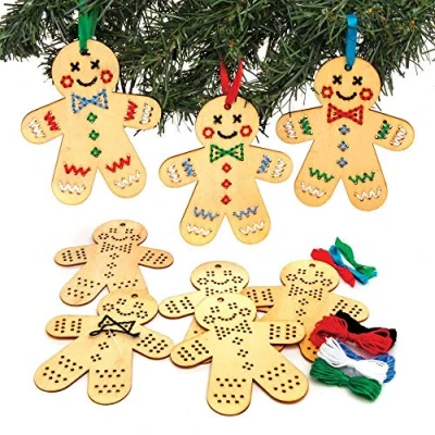 Abbildung von Baker Ross AT187 Lebkuchen Holzdekorationssets, Kreuzstich für Anfänger und Kinder, Kunst Bastelprojekte, 5 Stück, gemischt