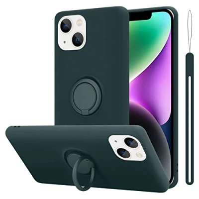 Abbildung von Cadorabo Hülle kompatibel mit Apple iPhone 14 Schutzhülle TPU Silikon Case Liquid Design Ring Slim Kratzfest Liquidsilikon Microfaser Rundumschutz für in Grün