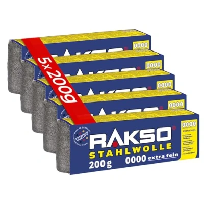 Abbildung von RAKSO Stahlwolle extrafein 0000 1 kg, 5 Banderolen à 200g, poliert gewachstes Holz, Kupfer, Messing, mattiert Oberflächen, säubert Glas