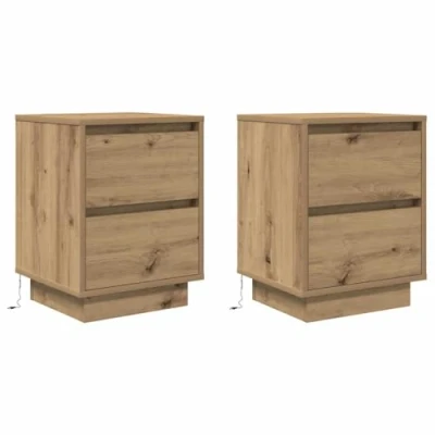 Abbildung von vidaXL Nachttisch Nachttische mit LED Leuchten 2 Stk. Artisan Eiche 38x34x50 cm (2 St)