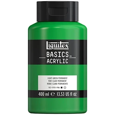 Abbildung von Liquitex 8870328 Basics Acrylfarbe, monopigmentierte Künstlerpigmente, lichtecht, mittlere Viskosität, Archivqualität, seidenglänzender Finish, 400ml Flasche Hellgrün Permanent