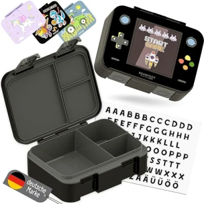 Abbildung von BEARFOOT Lunchbox Brotdose mit Fächern, auslaufsicher Game schwarz 650ml, PP, ABS, Silikon, Kindergarten und Schule Mädchen Jungen, Vesperbox, Snackbox