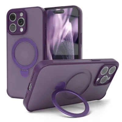 Abbildung von EAZY CASE MagSafe Handyhülle für iPhone 15 Pro Max kompatibel mit Hülle Ständer 360 Ring &amp; Magnetfunktion zum Aufstellen stoßfest Cover Lila