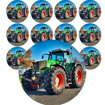 Abbildung von Essbarer Tortenaufleger Traktor // Tortendekoration Bauernhof, Trecker 20cm (Tortenaufleger (Zucker)+12 Muffinaufleger Oblate)
