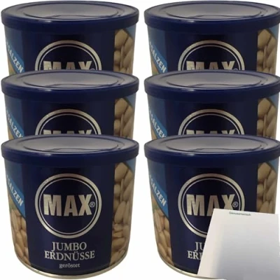 Abbildung von Max Jumbo Erdnüsse geröstet &amp; ungesalzen 6er Pack (6x300g Dose) + usy Block
