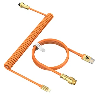 Abbildung von MAMBASNAKE C02 Spiral Tastaturkabel, Custom USB C Kabel für Mechanische Tastatur, TPU Coiled Cable Gaming Typ zu A, Abnehmbarer Gold Luftfahrtstecker Tablet/Smartphone Orange