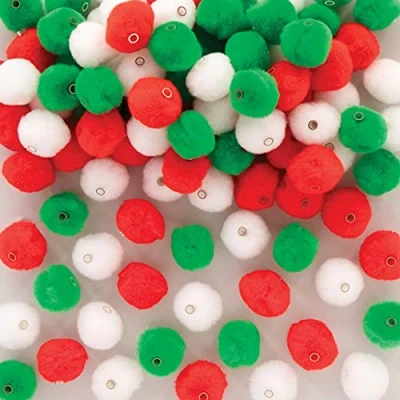Abbildung von Baker Ross FE810 Weihnachten Pom Perlen zum Auffädeln 100 Stück, Bunte für Kinderschmuck, Basteln Kinder