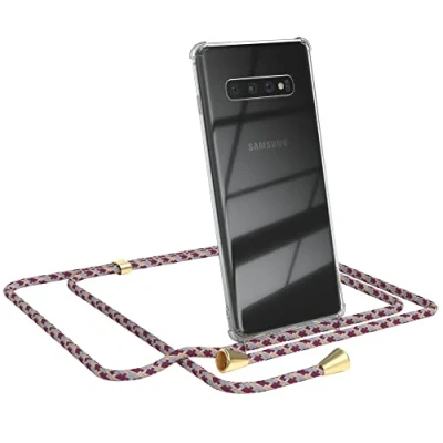 Abbildung von EAZY CASE Handykette kompatibel mit Samsung Galaxy S10 Plus Handyhülle Umhängeband, Handykordel Schutzhülle, Silikonhülle, Hülle Band, Stylische Kette für Smartphone, Bordeaux Camouflage